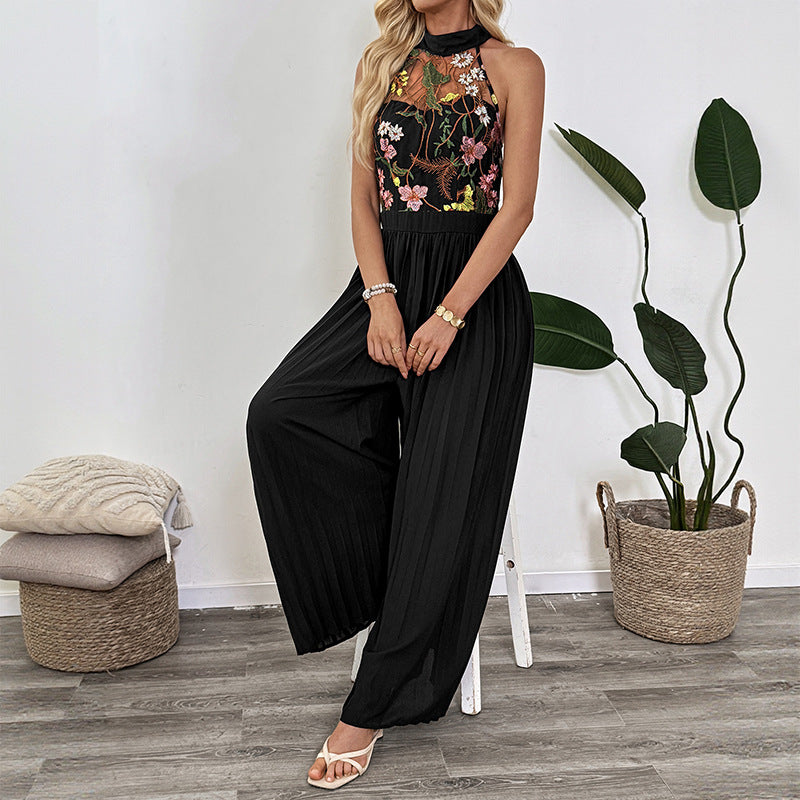 Elegant Lace Halter Wide Leg Jumpsuit