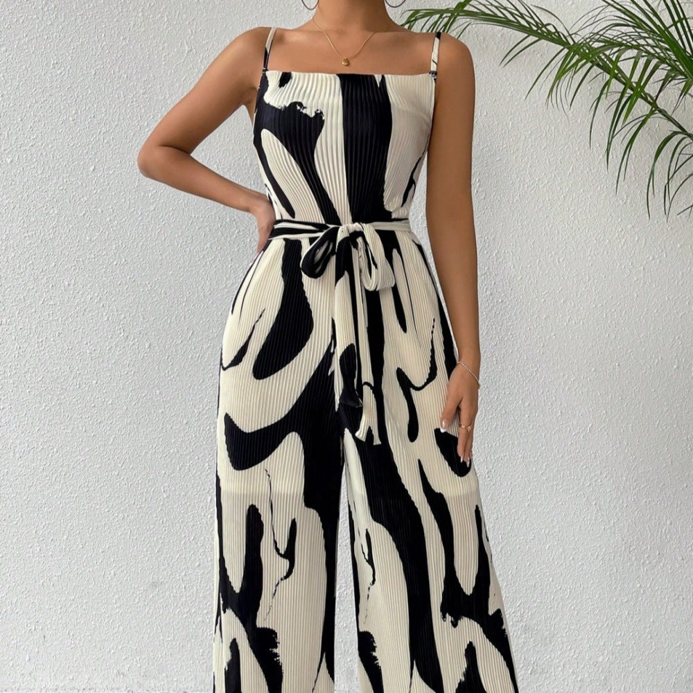 Chic Printed Sleeveless High-Waist Loose Jumpsuit