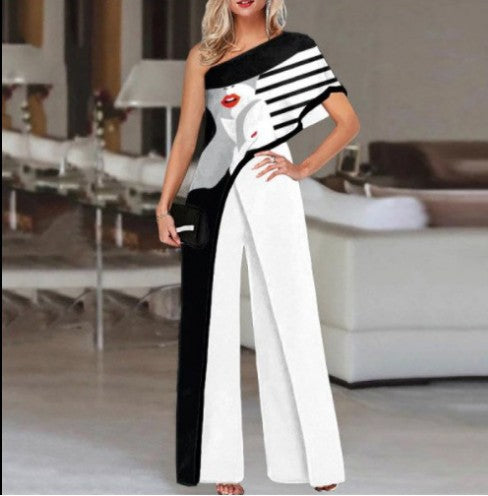 Women's Color Contrast Slimming Printed Jumpsuit