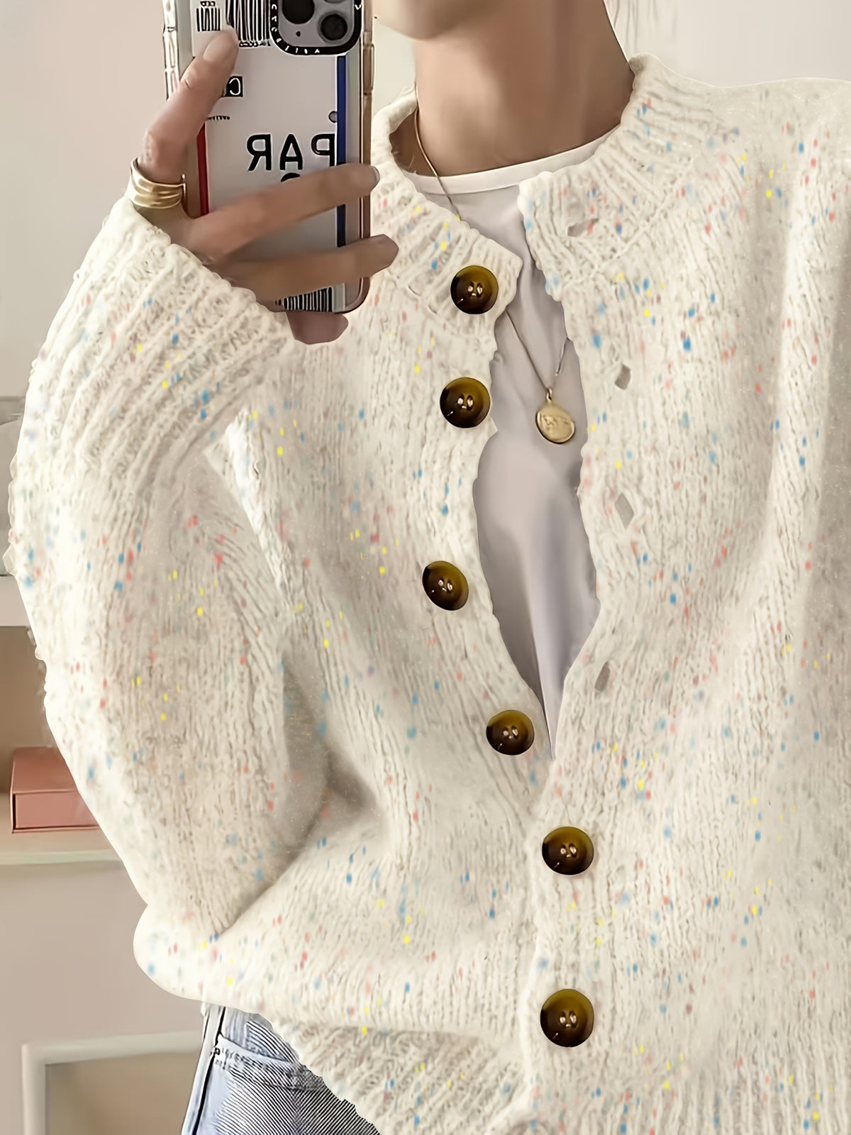 Womens Relaxed-fit Laid-back Single-breasted Long-sleeve Sweater Coat