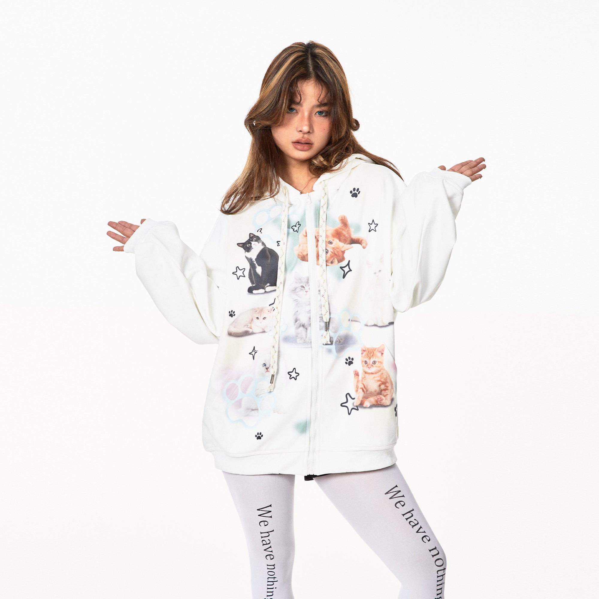 American Retro Cute Cat Hooded Sweater