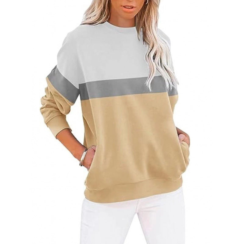 Women's Color-Block Long Sleeve Casual Sports Pullover Sweater