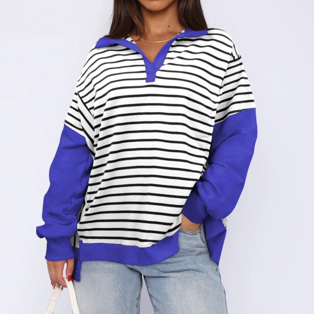 Chic Colorblock Striped Loose Knit Pullover Sweater