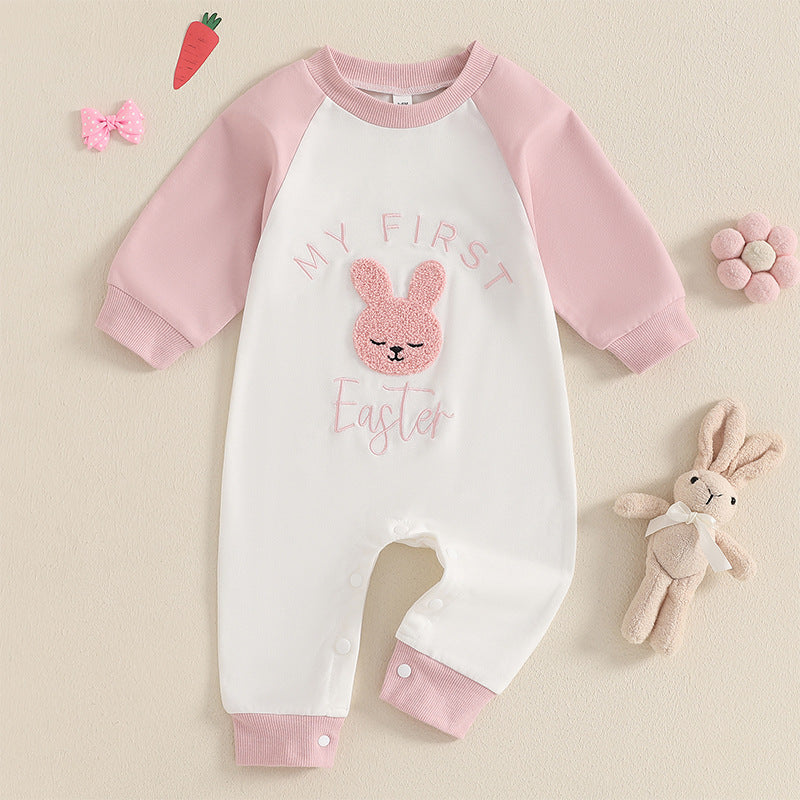 Cute Cartoon Color-Block Baby Romper Jumpsuit