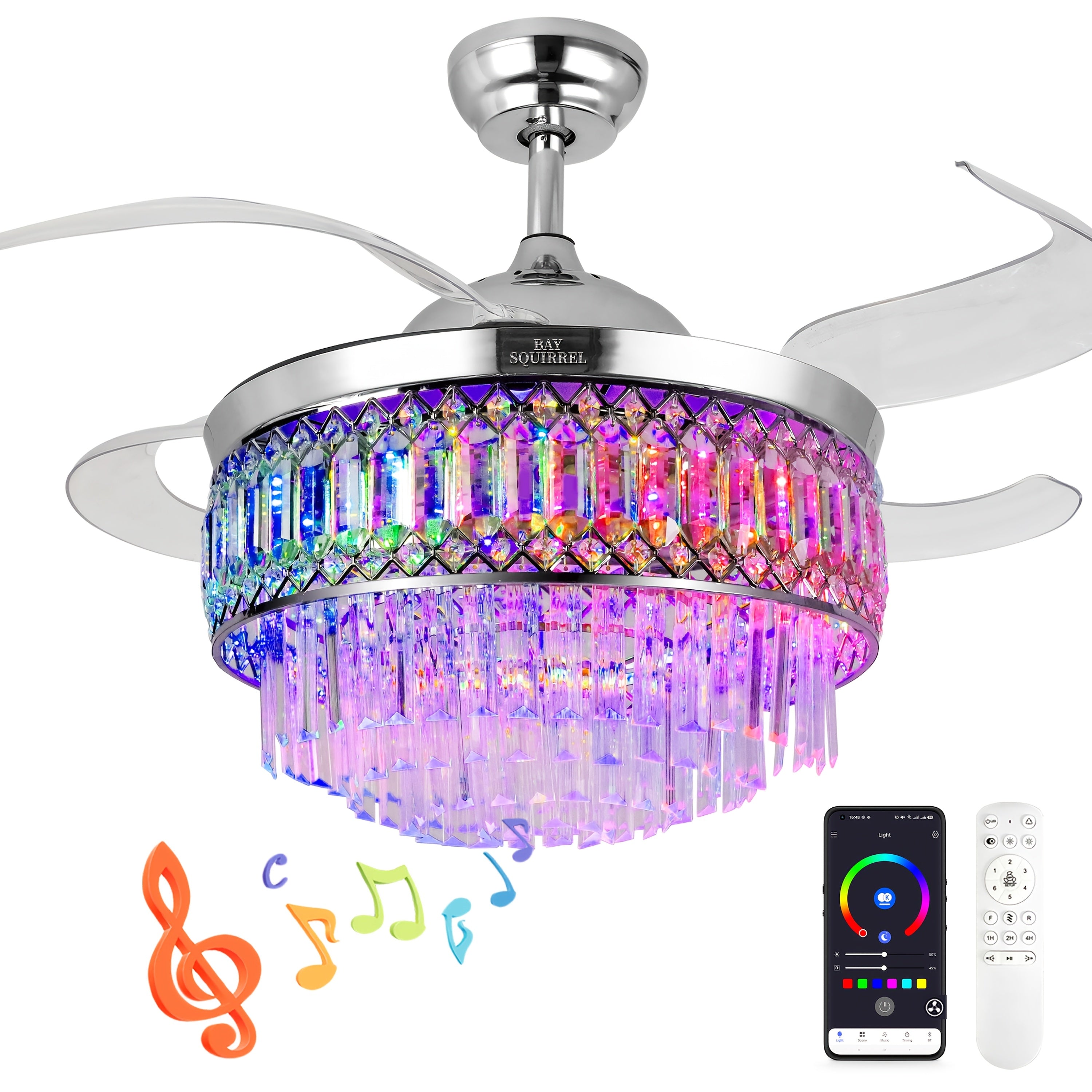 42" Smart Ceiling Fan with RGB Color Changing Light – 6 Speed Motor, Dimmable, Memory Function