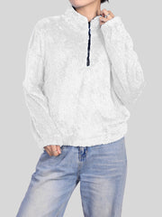 Thermal Half-high Collar Long Sleeves Zipper Design Loose Casual Top