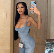European And American Style Elegant Casual Glossy Jumpsuit For Women