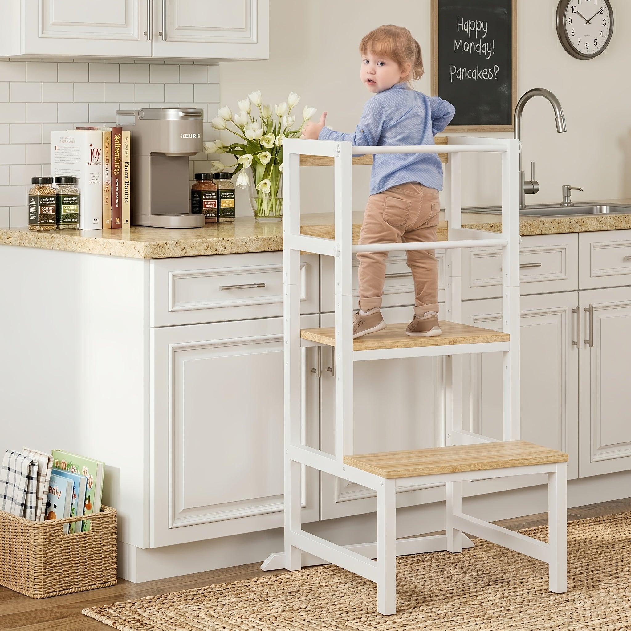 Adjustable Toddler Step Stool with Safety Rail