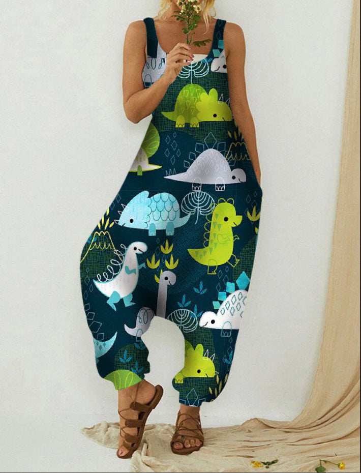 Cute Plus Size Animal Print Casual Beach Romper Overalls