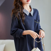Women's Layered Polo Collar False Two-Piece Sweater