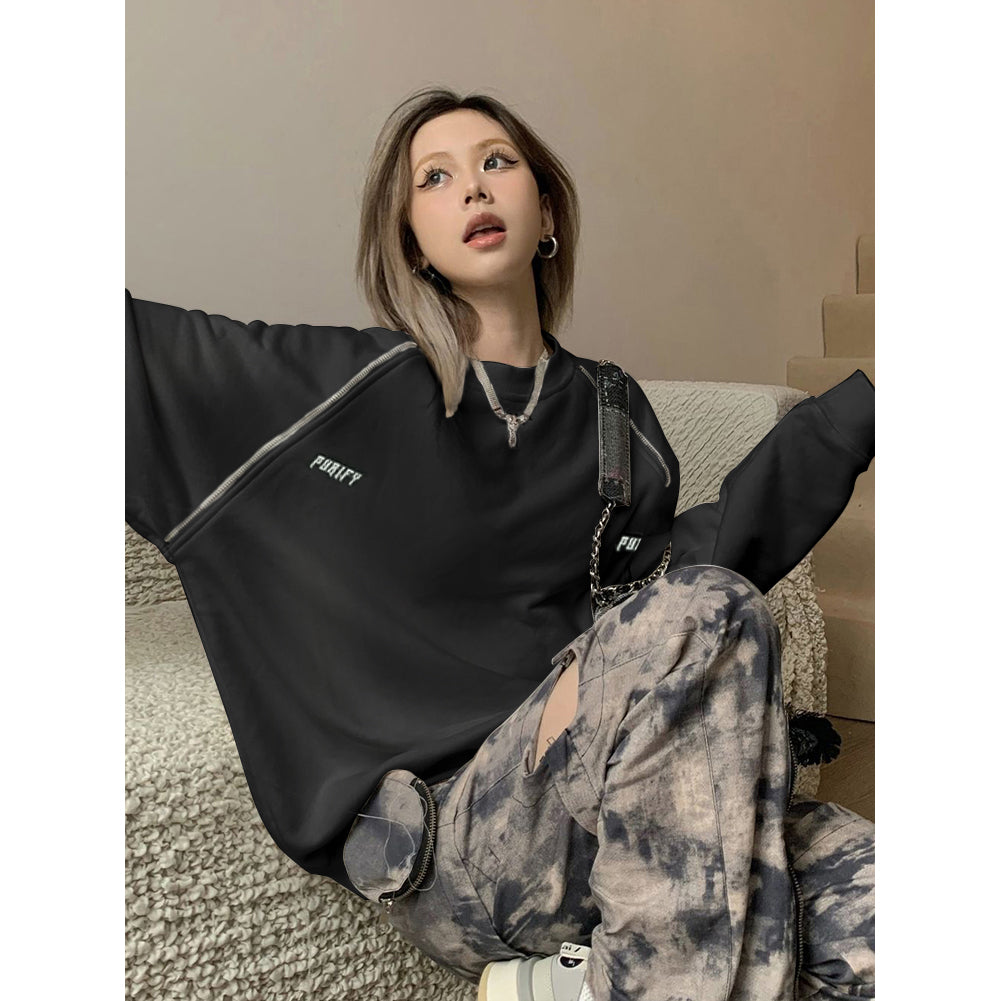 Retro American Loose Fleece Pullover Top