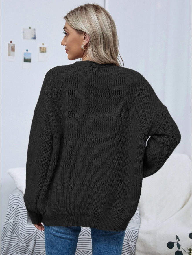 Open Front Drop Shoulder Solid Cardigan,long Sleeve Tops