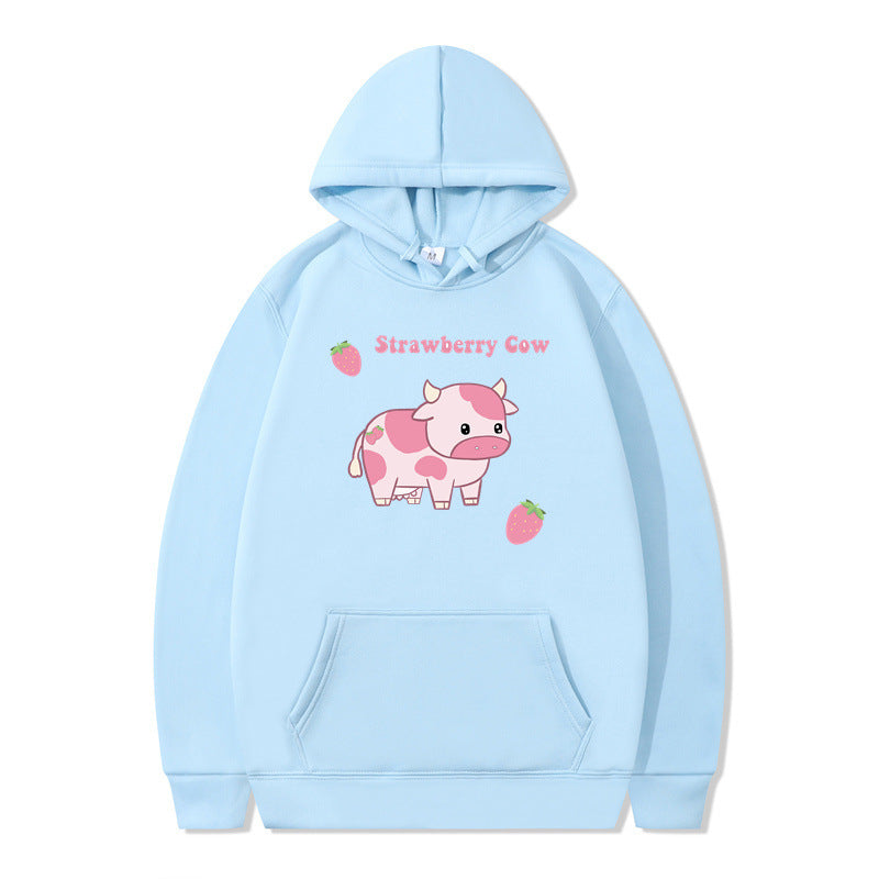 Cozy Strawberry Milk Print Oversized Hoodie