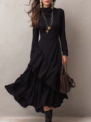 Asymmetrical Ruffled Waist-Cinching Party Dress