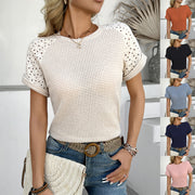 Vibrant Lace Patchwork Tee – Short‑Sleeve, Flirty & Flattering