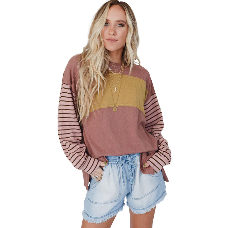 Women's Colorblock Striped Casual Long-Sleeve Hoodie