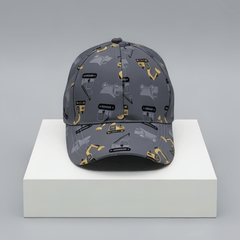 Adjustable boys baseball cap with cartoon mechanical vehicle print ages 3-8