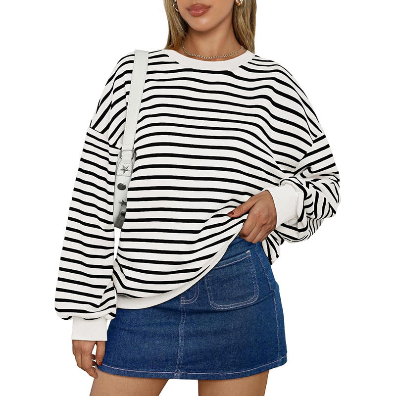 Cozy Oversized Striped Casual Pullover Hoodie