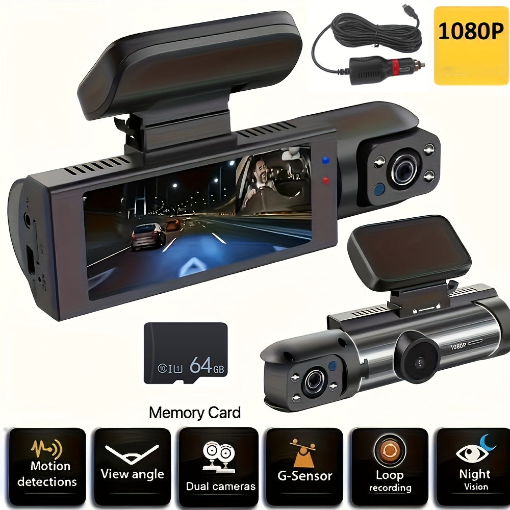 Podofo 1080P Dual Camera, Dash Cam For Cars, Front And Inside, Car Camera With IR Night Vision, Loop Recording, Wide Angle Car DVR Camera With 3.16 Inch IPS Screen, Dual Lens Car Dashboard Video Cam