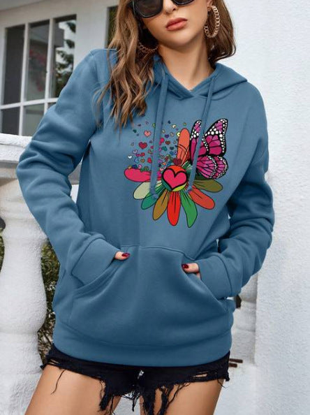 Retro Love Print College Style Women's Pullover Hoodie
