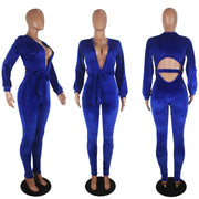 Silver Fox Velvet Solid Color Sexy Jumpsuit