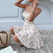 Elegant Floral-print Strap Dress with a Fitted Waist