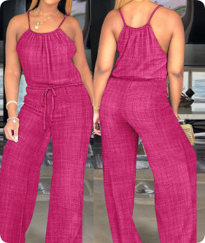 Casual Cotton Linen Drawstring Jumpsuit
