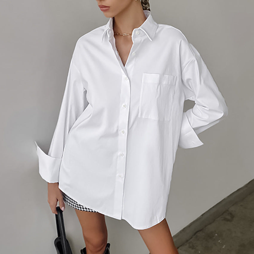 Women's White Cotton Base-layer Shirt Top
