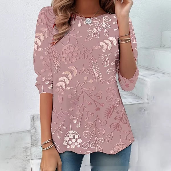 3D Print Long‑Sleeve Crewneck Top – Trendy Streetwear for Women