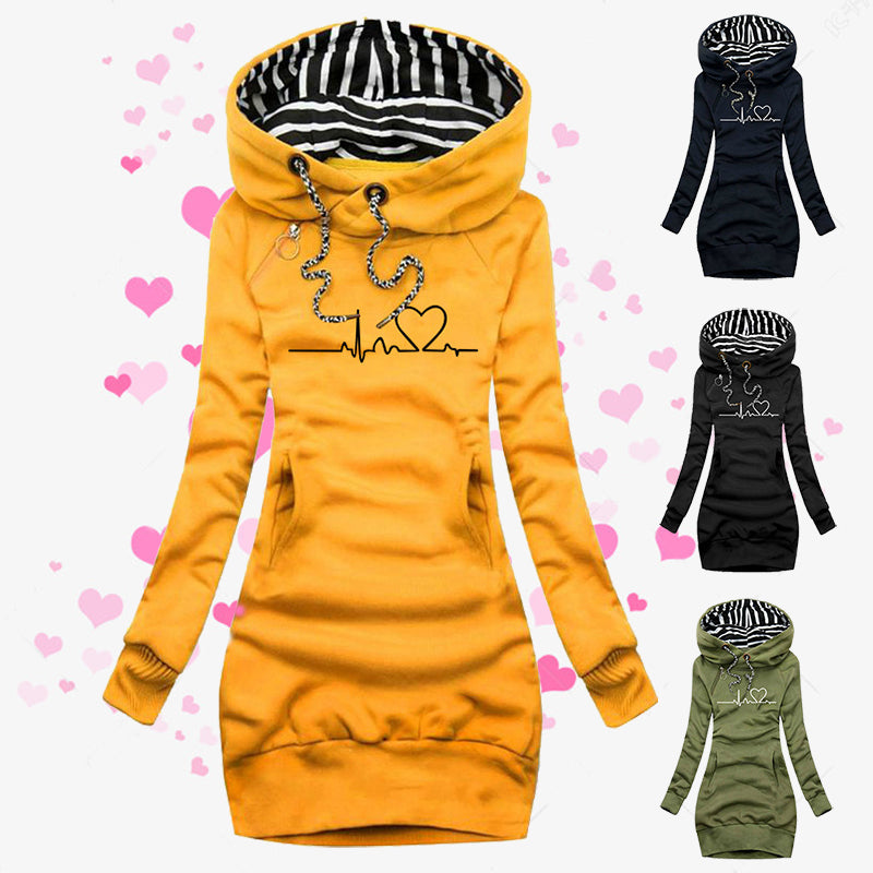 Women's Cute Heart Print Long Hoodie Pullover Sweatshirt