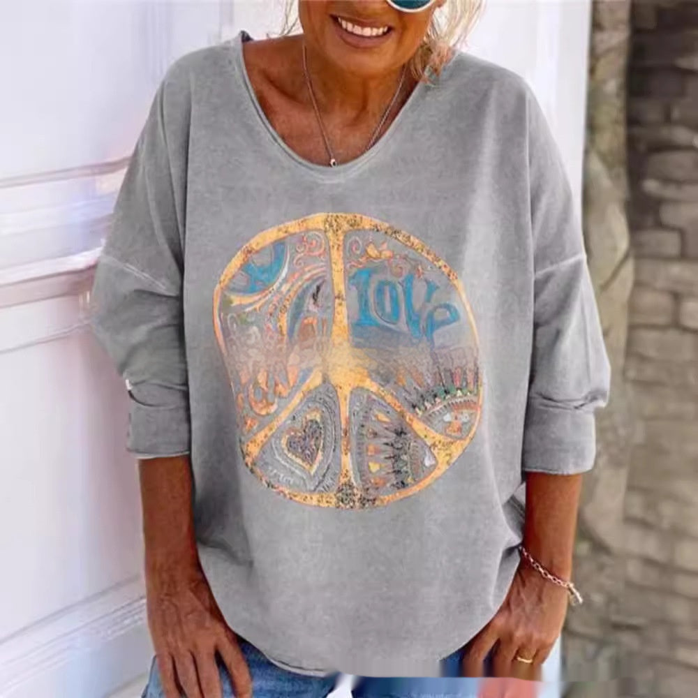 Cozy Floral Print Loose Long Sleeve Sweater