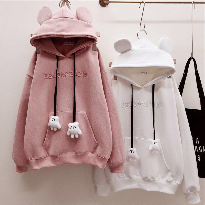 Women's Fleece-Lined Embroidered Cartoon Pullover Sweater