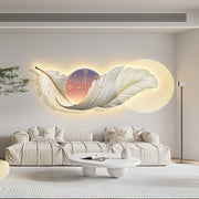 Feather Wall Clock Decorative Wall Clock, Wall Decoration With LED Lights, Feather Decorative Painting, Suitable For Home, Living Room, Study, Bedroom(White)