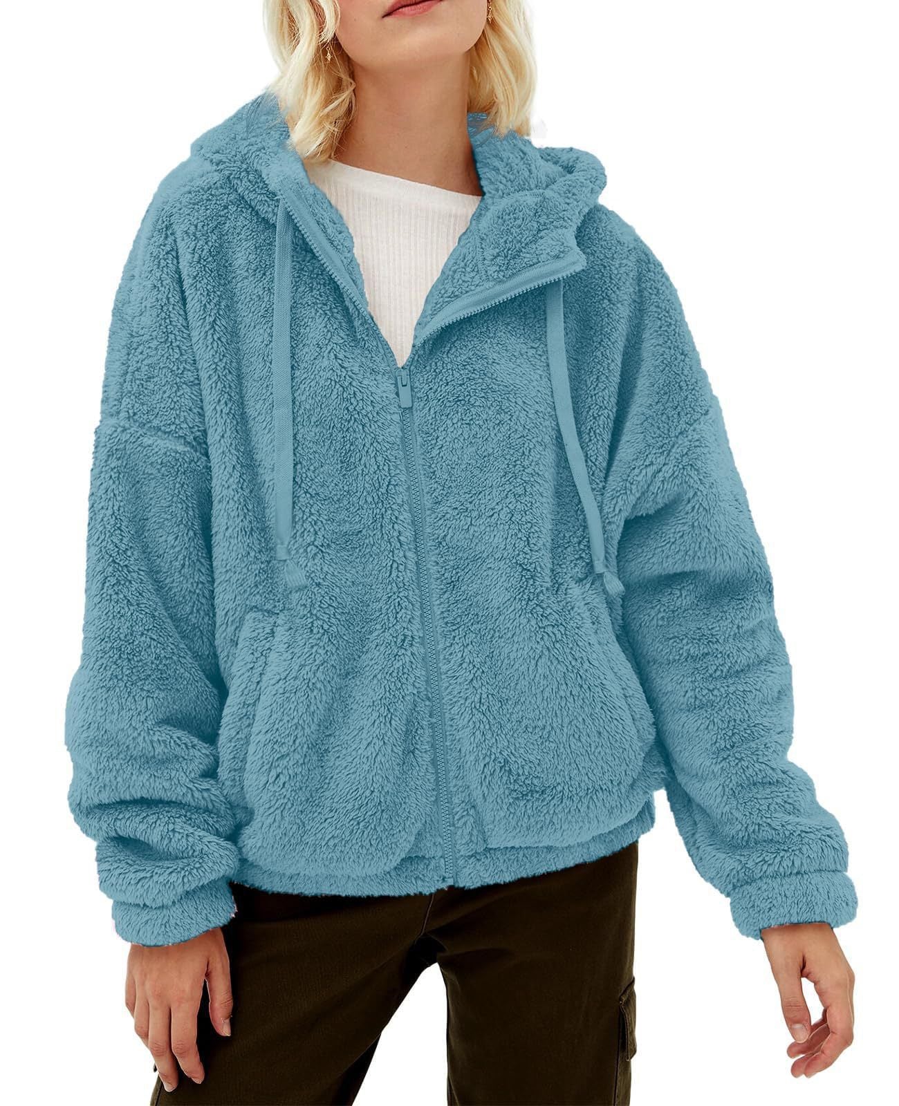 Casual And Comfortable Hooded Loose Zip Plush Pocket Sweatshirt
