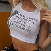 Letter-Print Midriff Tank Top – Trendy Slim Fit Women's Top