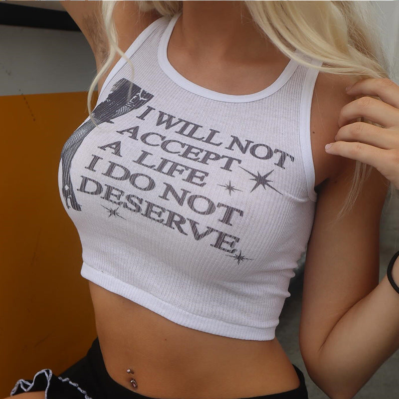 Letter-Print Midriff Tank Top – Trendy Slim Fit Women's Top
