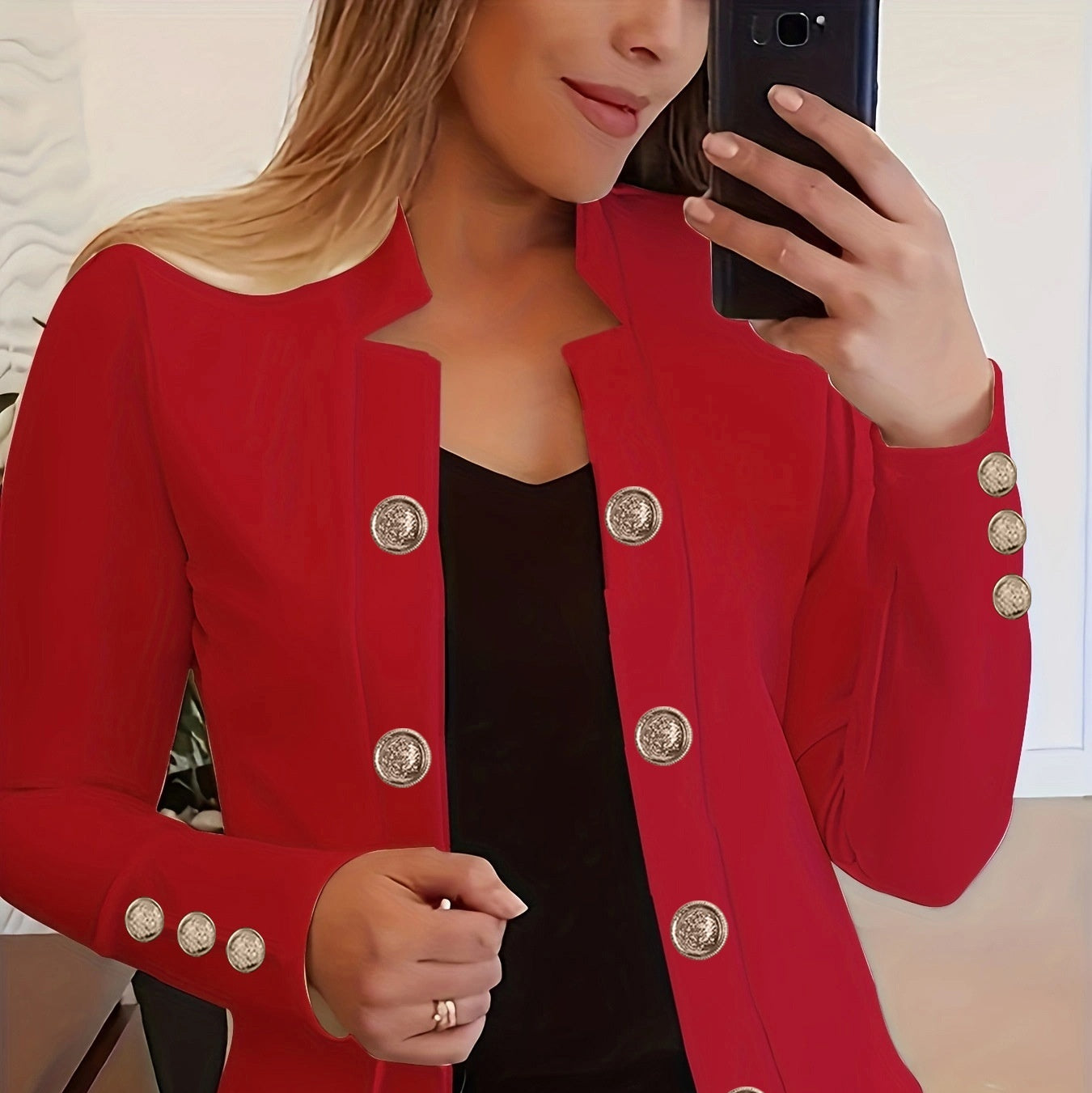 Chic Double-Buckle Women's Cardigan Top with Cuff Buttons