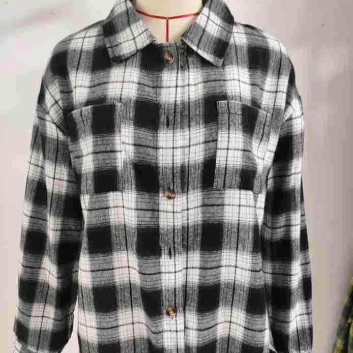 Lapel Plaid Contrast Color Striped Long Sleeve Shirt Coat