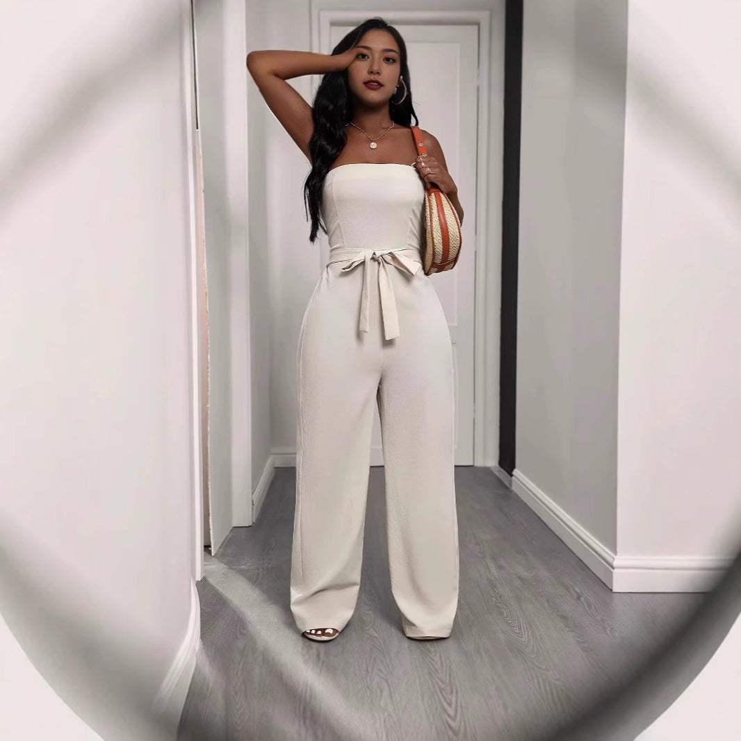 Elegant Strapless Solid-Color Long Jumpsuit for Women