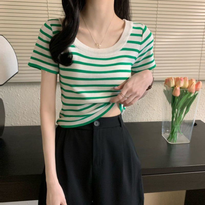 Casual Slim-Fit Striped Short-Sleeve Tee