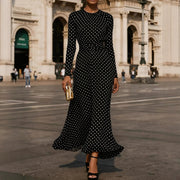 Round-neck Long-sleeve Polka-dot Sheath Dress