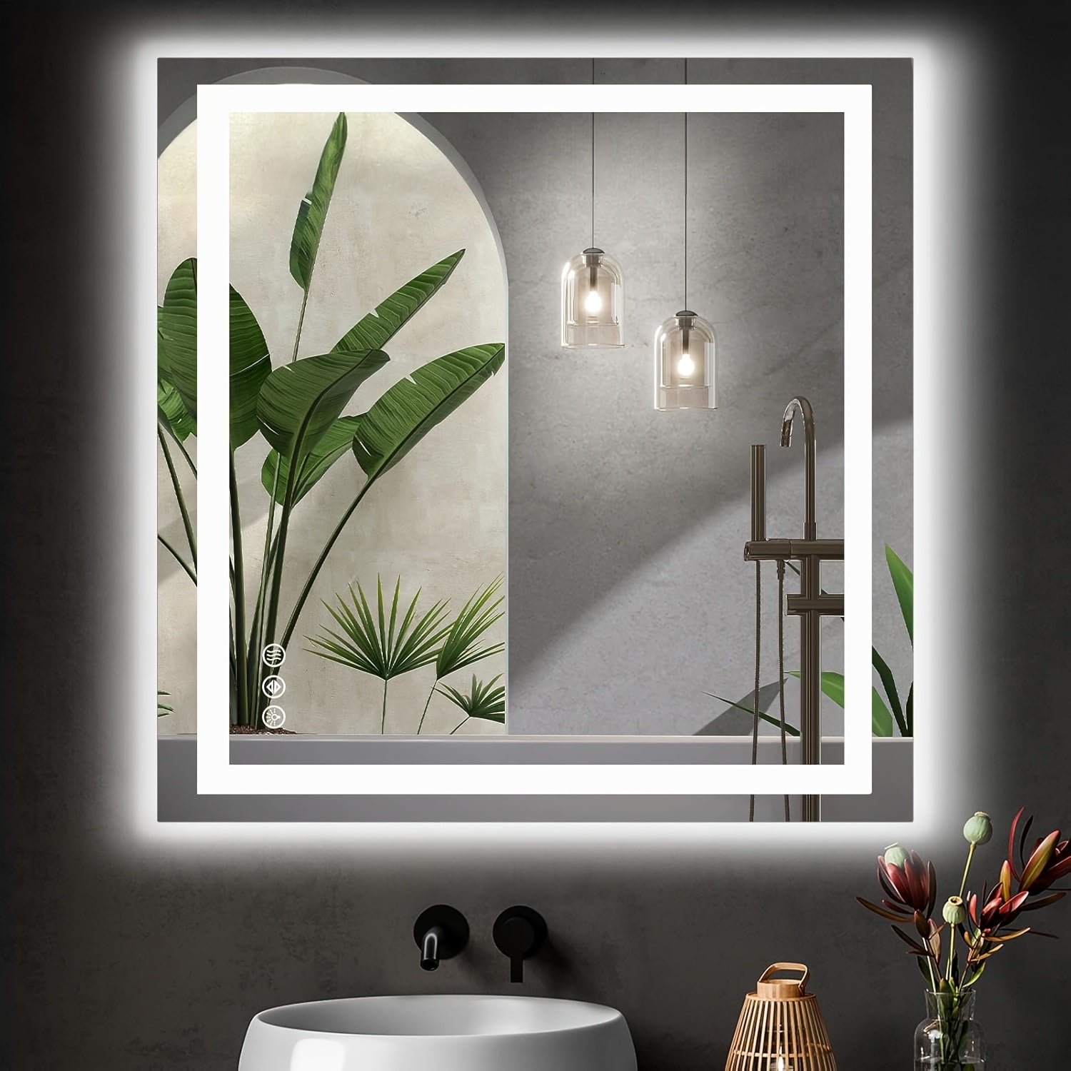 Dimmable anti-fog LED bathroom mirror with three color modes