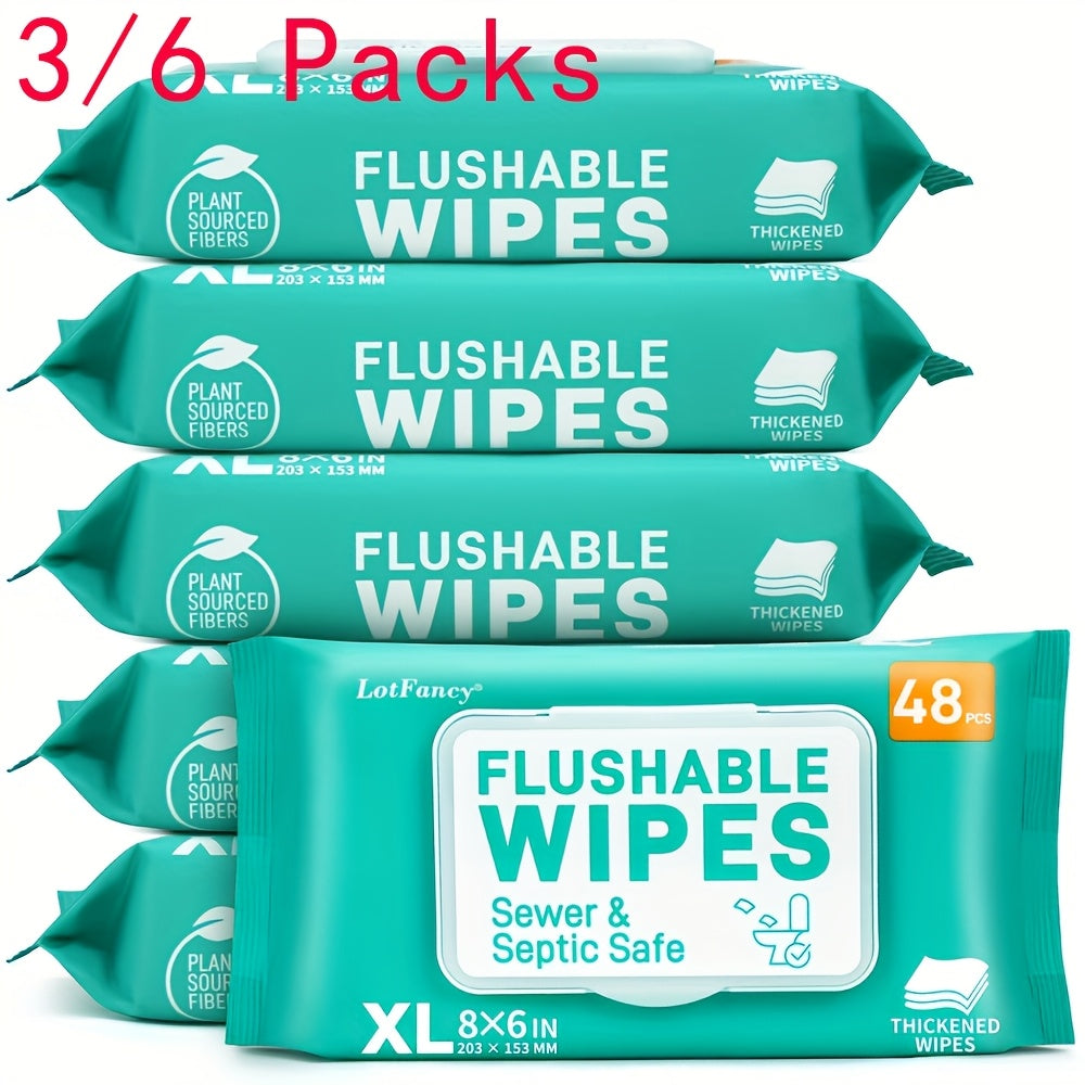 Extra Large Flushable Wet Wipes, Thickened Butt Wipes, 3 Packs X 48 Ct, 144 Total Wipes