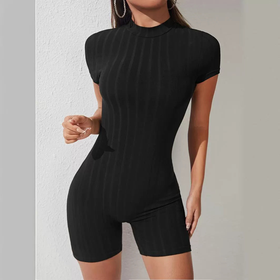 Chic Slim-Fit Short Sleeve Zip Jumpsuit