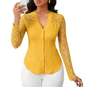 Hollow-out Long-sleeve V-neck Cardigan