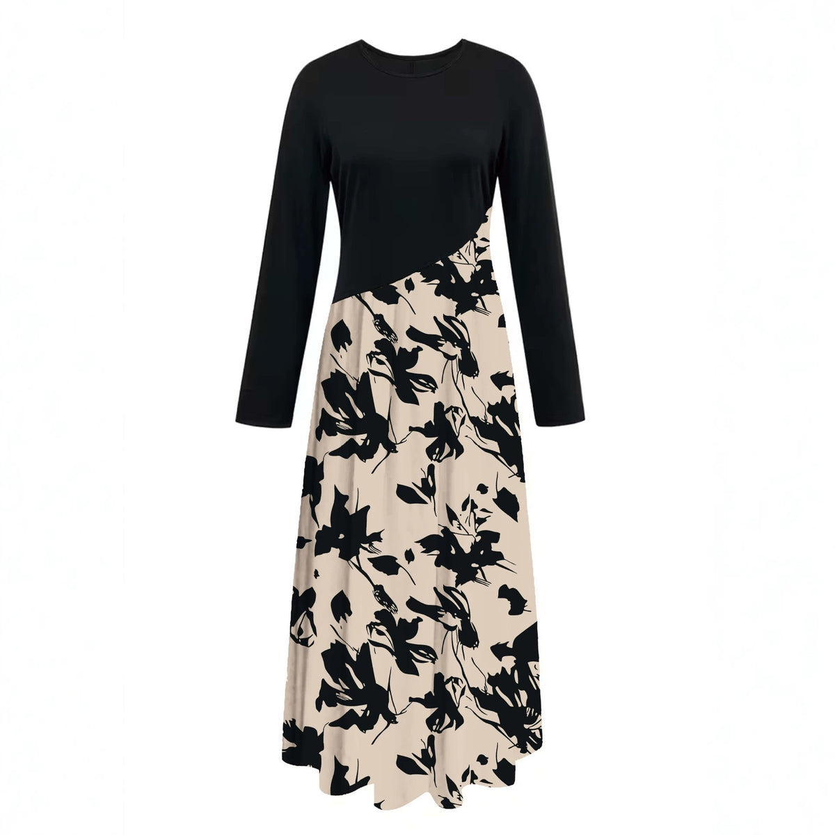 Plus-Size Leopard Print Long Sleeve Fishtail Dress