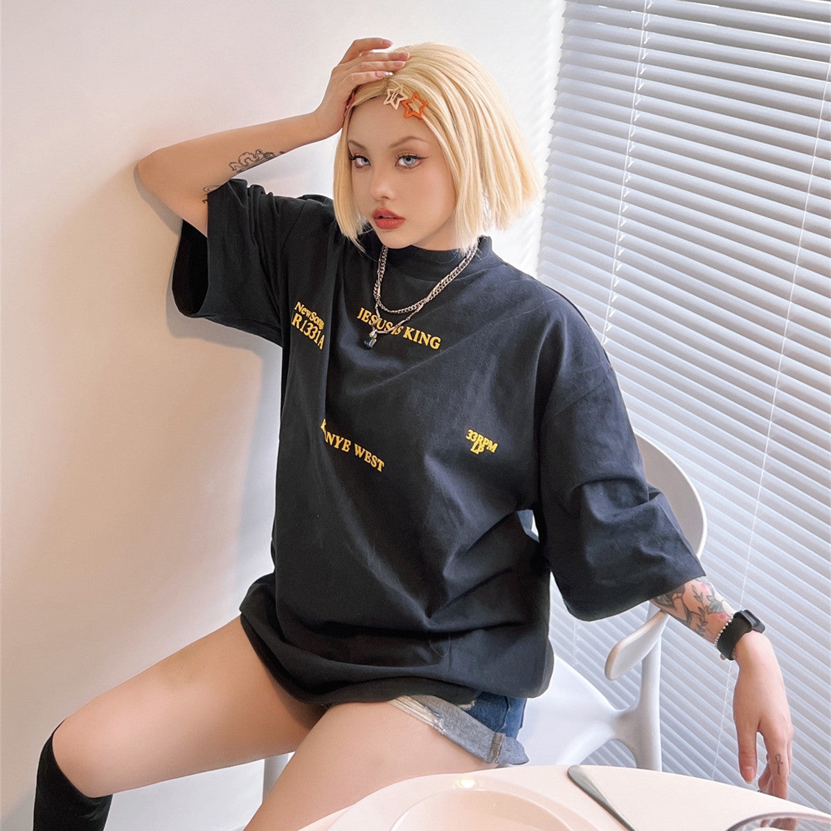 Loose Fit Streetwear Couple Letter Print T-Shirt