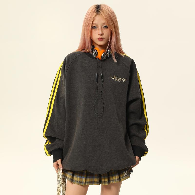 Retro Contrast Color Loose Crew Neck Women's Sweater
