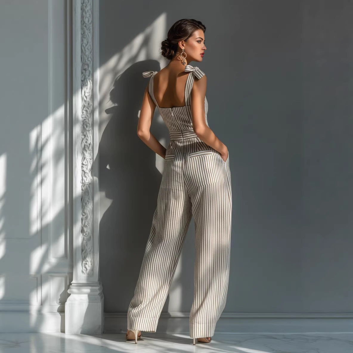 Chic Striped Linen Wide-Leg Jumpsuit