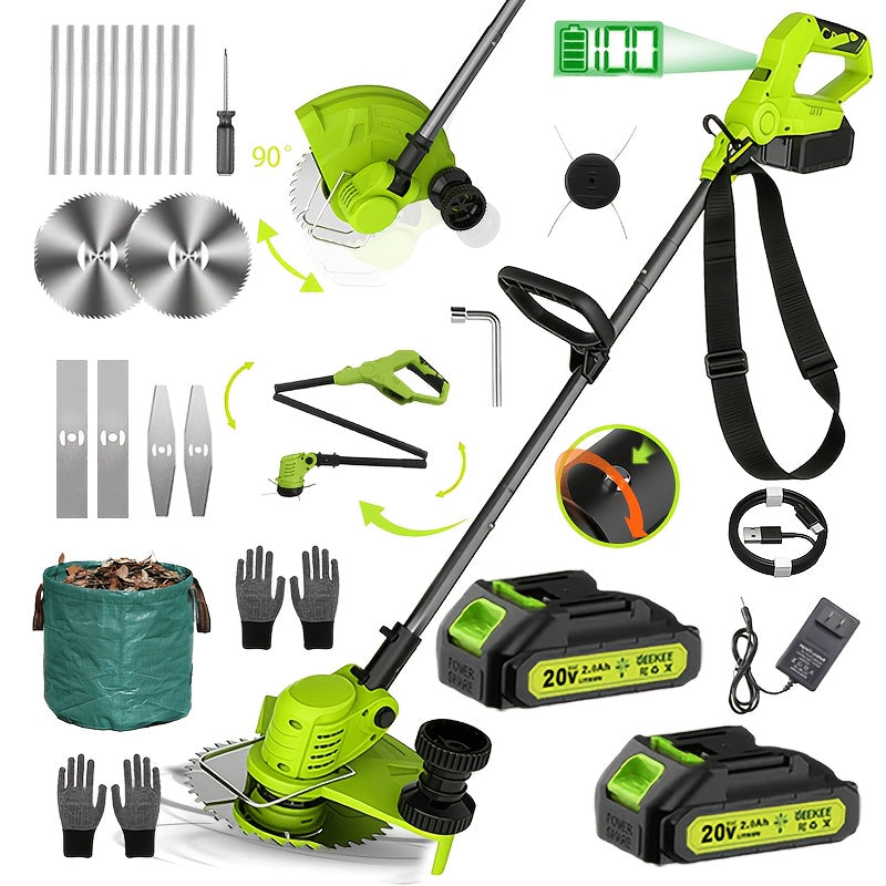 3‑In‑1 Wireless 8‑Inch Electric Trimmer – Lawn, Hedge and Weed Whacker with Dual Batteries and Fast Charger